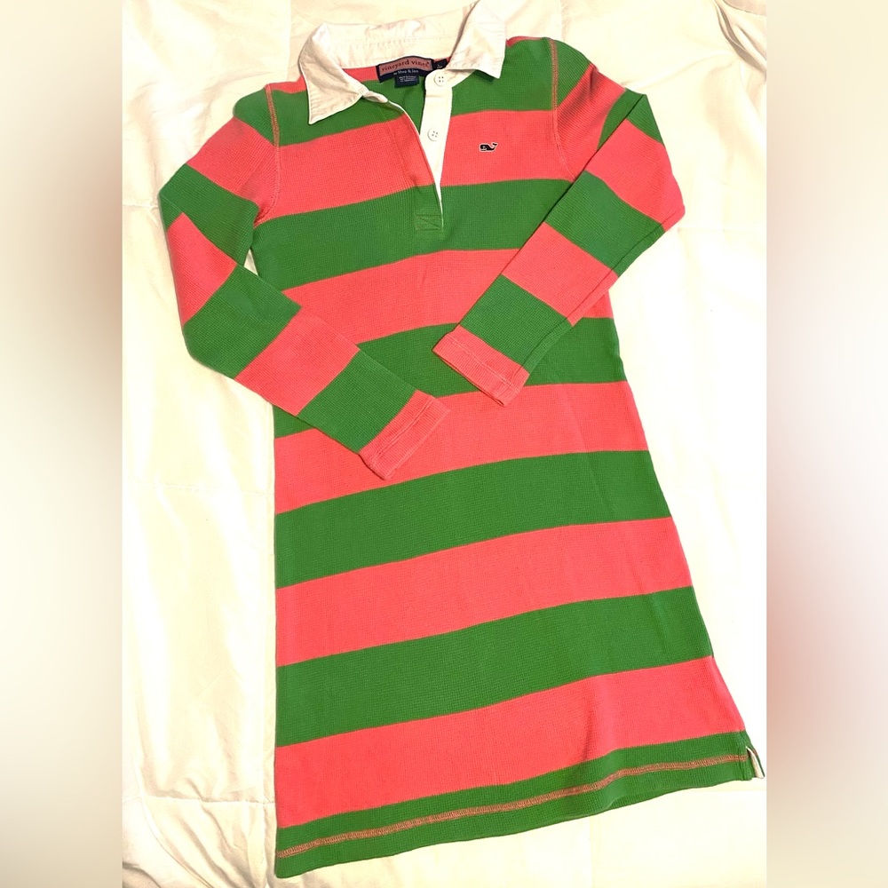 Vineyard Vines Pink and Green Striped Kids Casual Dress